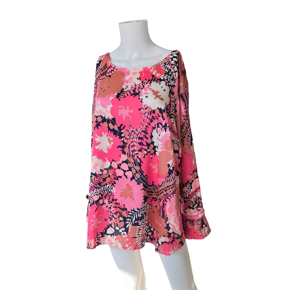 Talbots Colorful Floral Blouse Bright Pink Blue Long Sleeve Womens Plus Size 2X